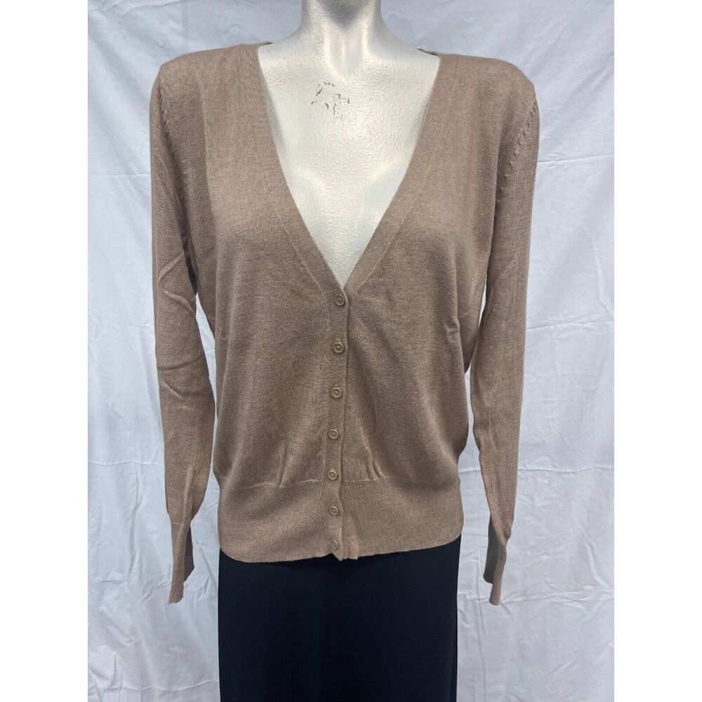 Worthington Womens Brown V-Neck Button Front Cardigan Sweater Size L Long Sleeve